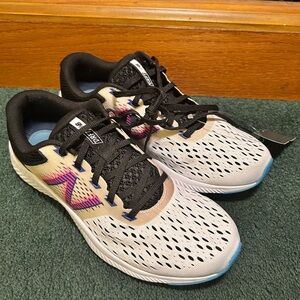 New Balance White and Black Sneakers with Purple Accents